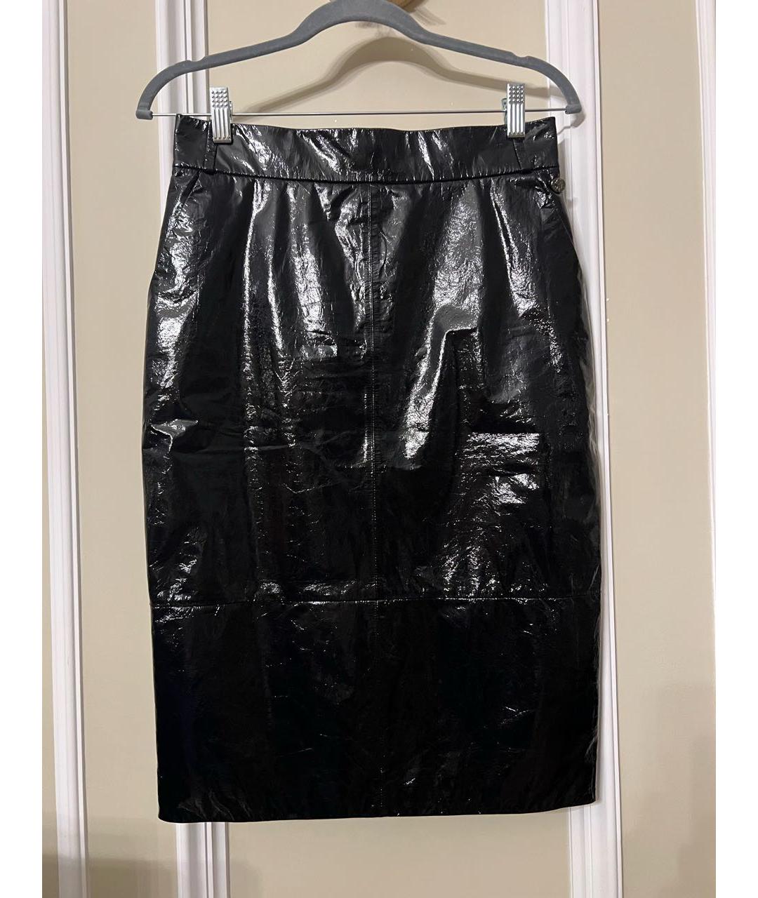 CHANEL PRE-OWNED Черная кожаная юбка миди, фото 7
