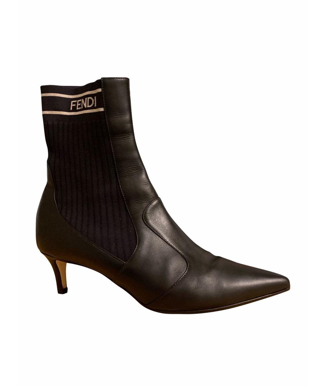 FENDI Черные кожаные ботильоны, фото 1