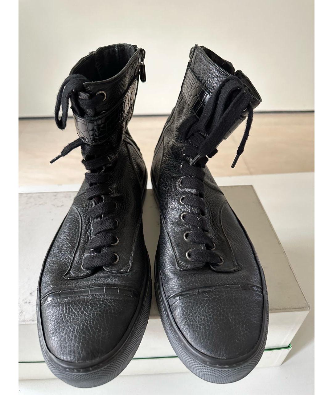 ROCCO P. Черные кожаные высокие кроссовки / кеды, фото 2