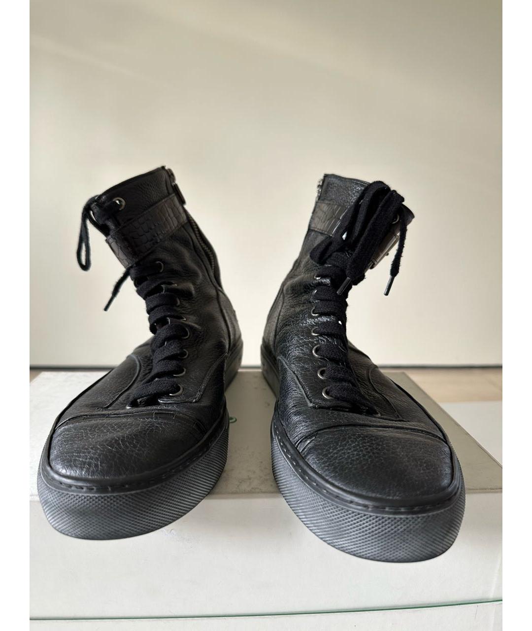 ROCCO P. Черные кожаные высокие кроссовки / кеды, фото 5