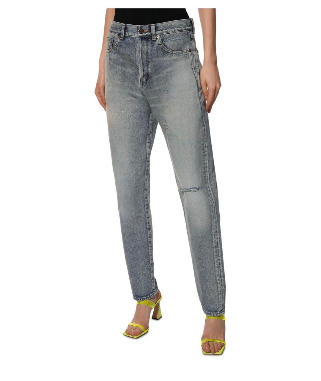 SAINT LAURENT Голубые хлопковые прямые джинсы, фото 4