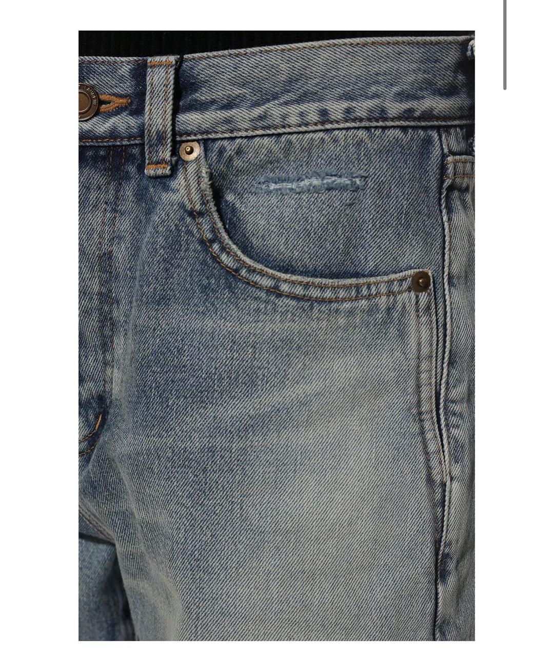 SAINT LAURENT Голубые хлопковые прямые джинсы, фото 3