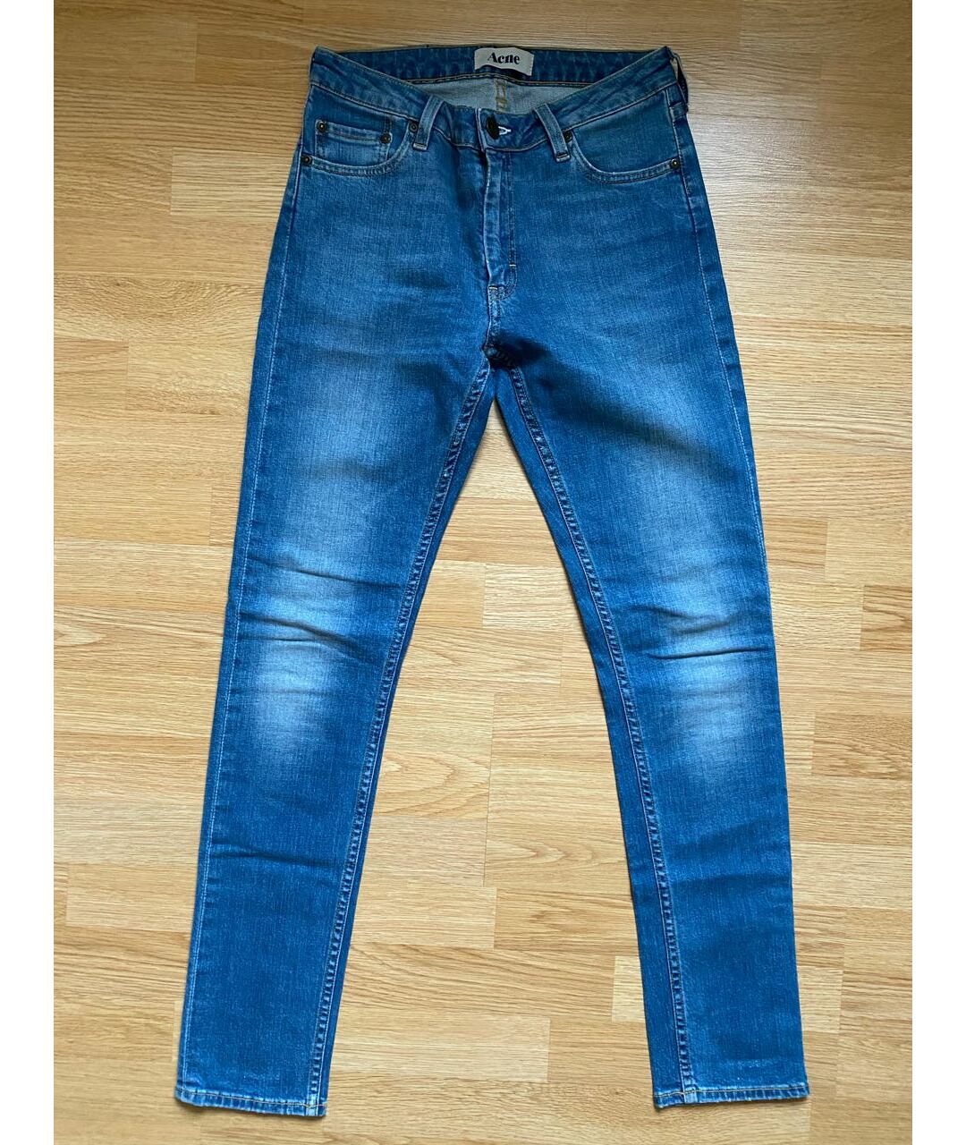 ACNE STUDIOS Голубые хлопко-эластановые джинсы слим, фото 9