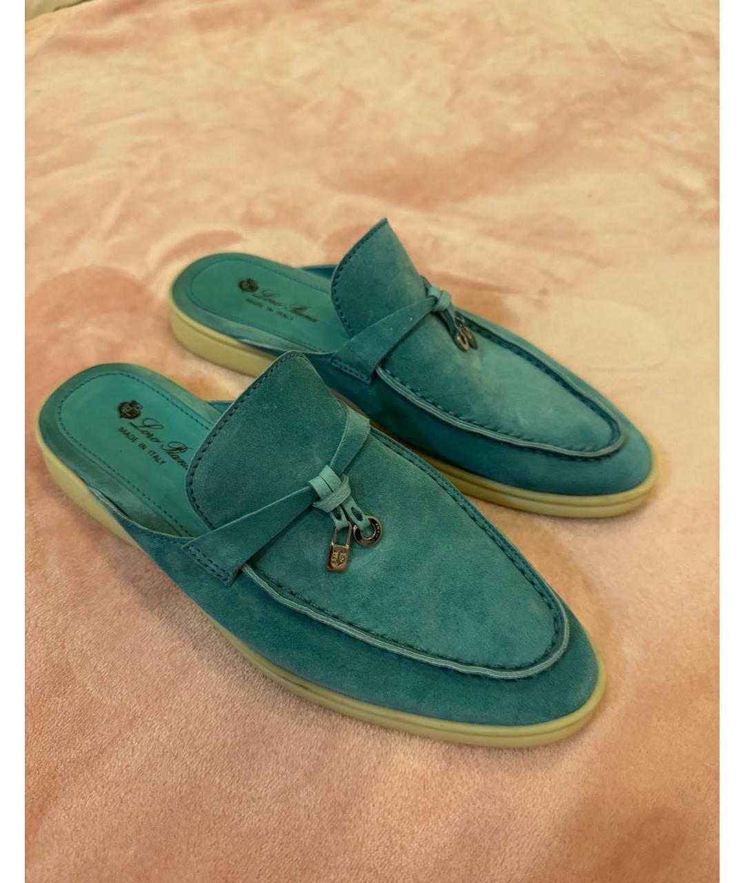 LORO PIANA Бирюзовые замшевые лоферы, фото 5