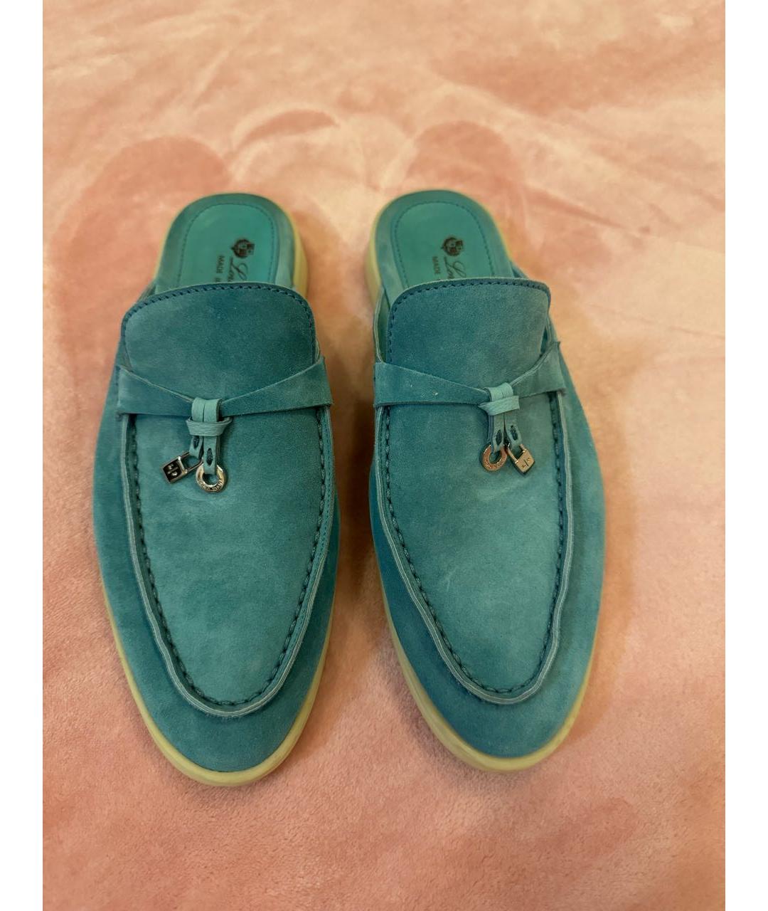 LORO PIANA Бирюзовые замшевые лоферы, фото 2