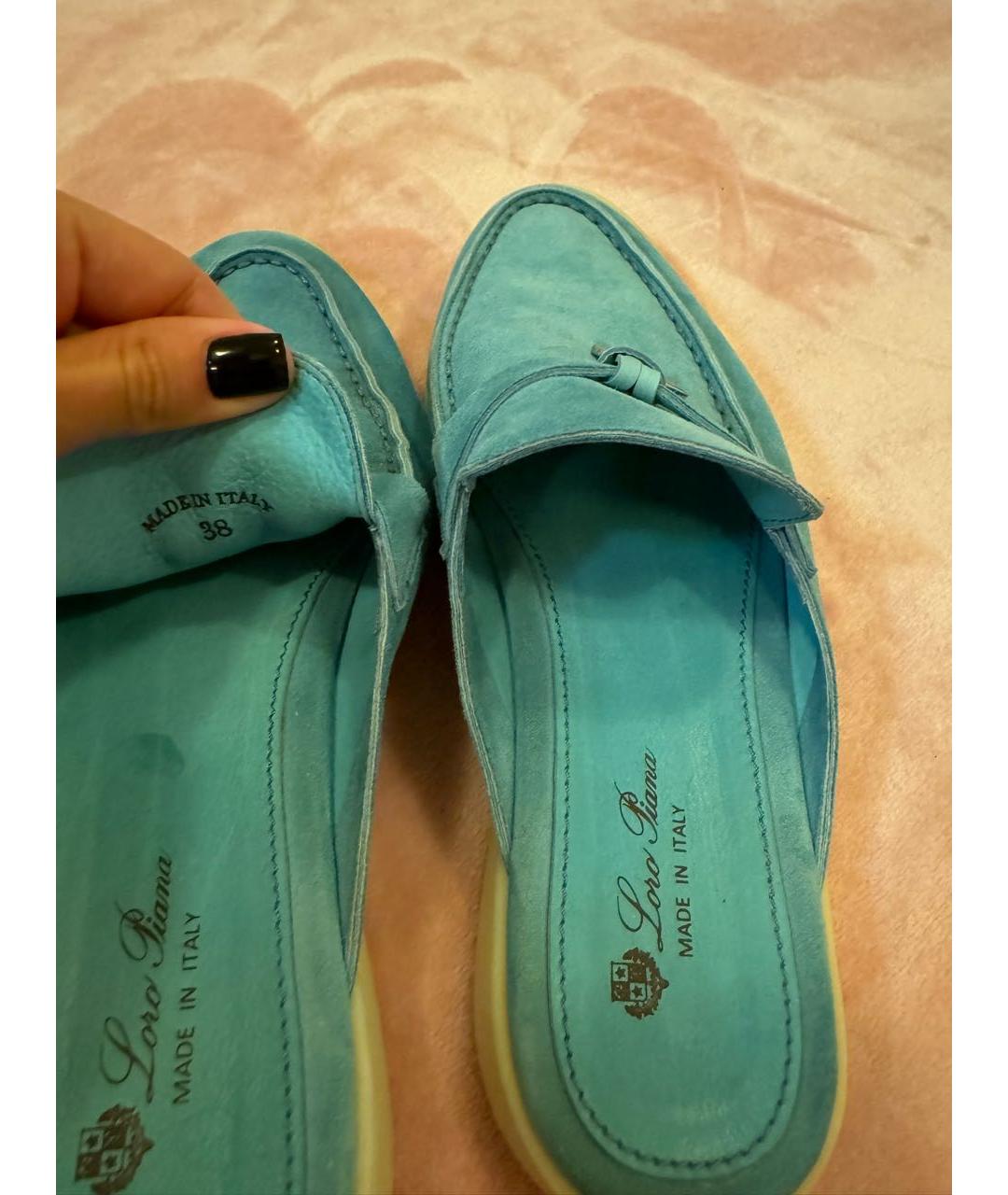 LORO PIANA Бирюзовые замшевые лоферы, фото 4