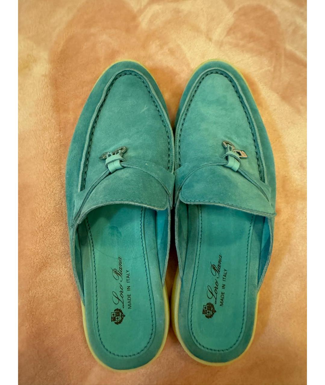 LORO PIANA Бирюзовые замшевые лоферы, фото 3