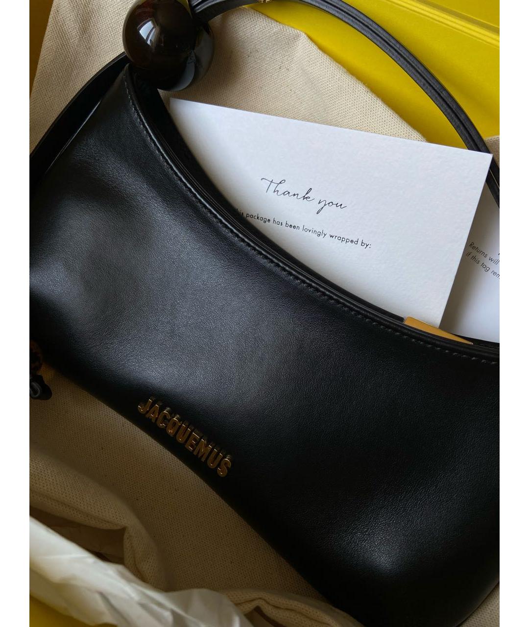 JACQUEMUS Черная кожаная сумка с короткими ручками, фото 6