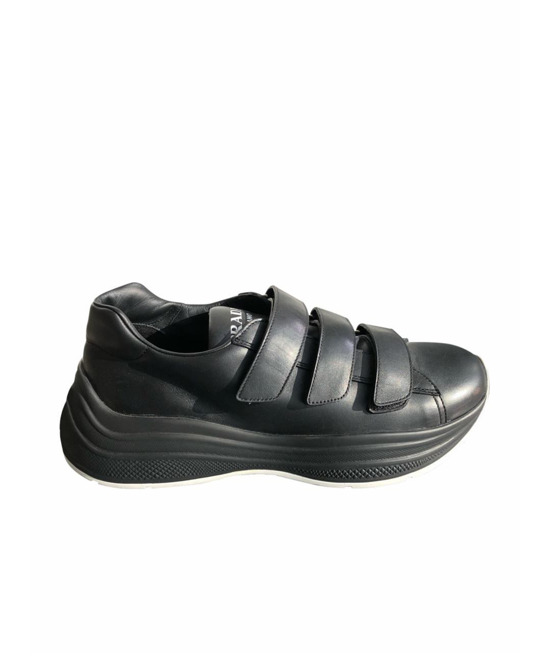 PRADA Черные кожаные низкие кроссовки / кеды, фото 1