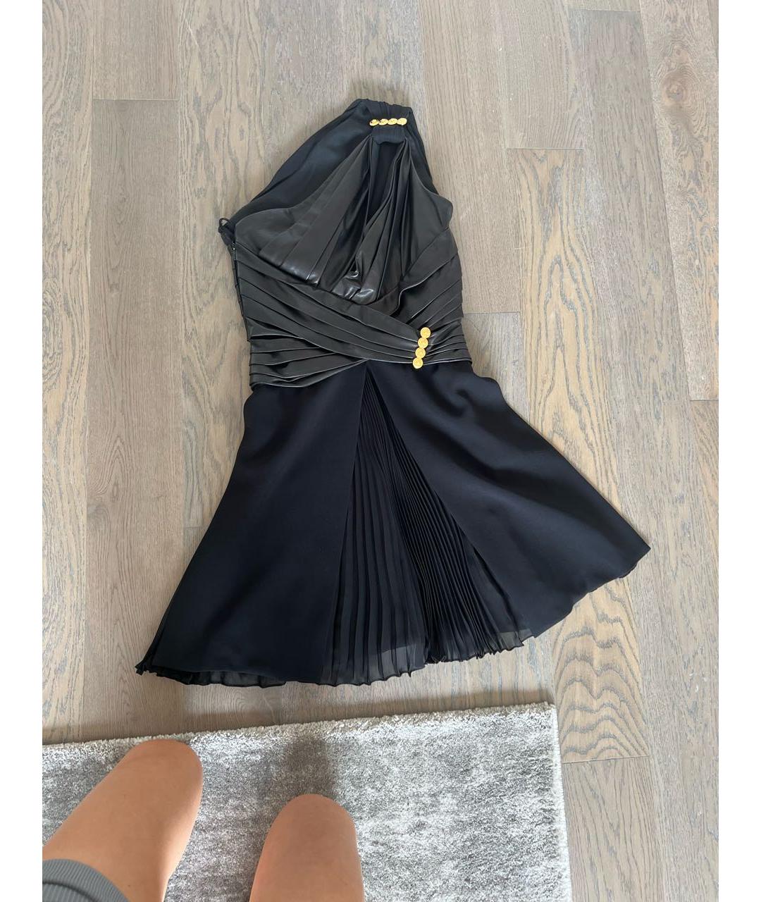 VERSACE Черное кожаное коктейльное платье, фото 8