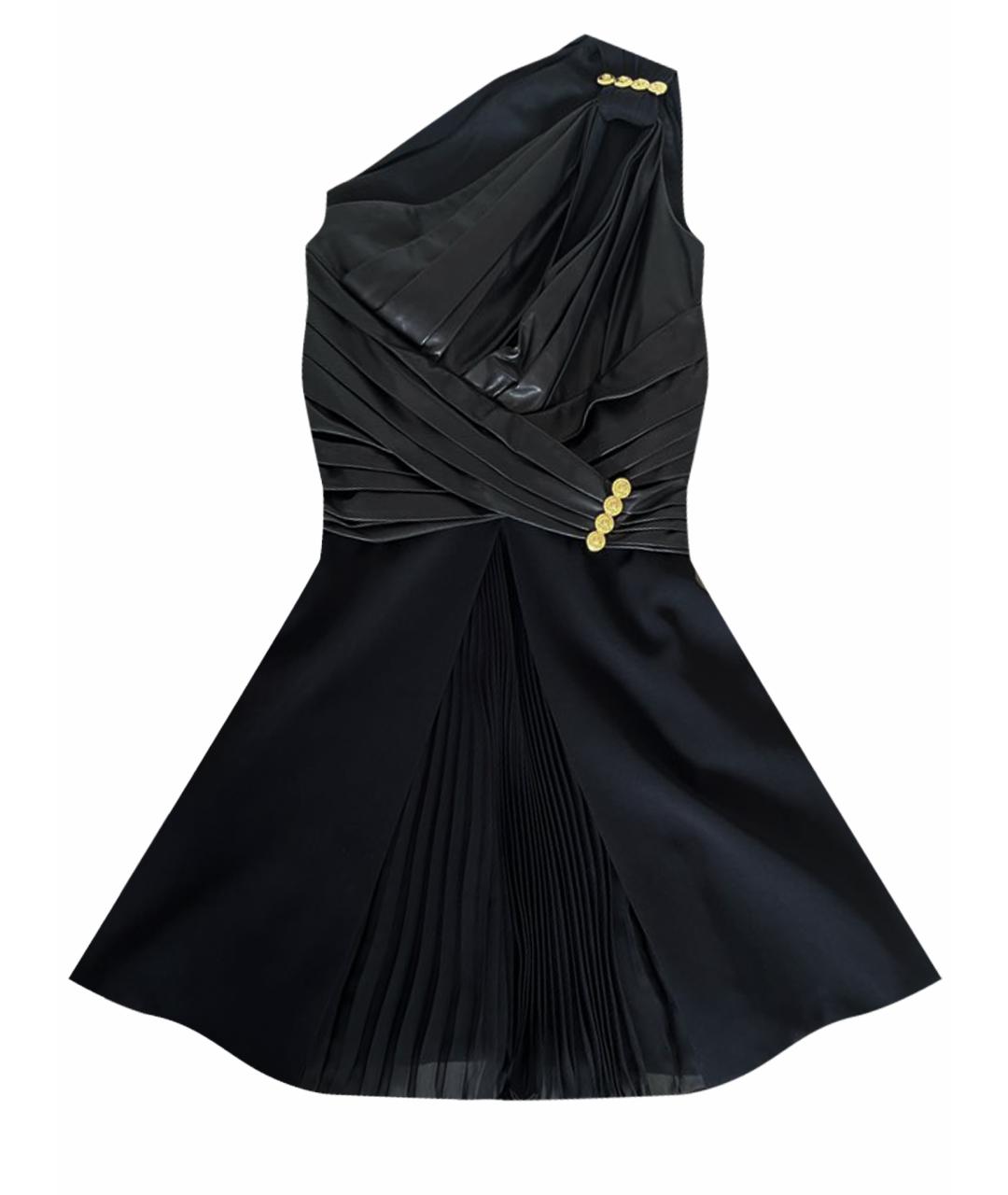 VERSACE Черное кожаное коктейльное платье, фото 1
