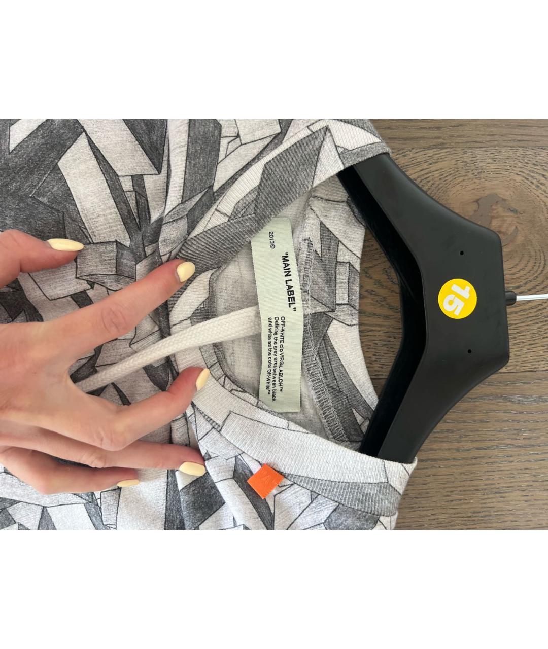 OFF-WHITE Серая хлопковая футболка, фото 3