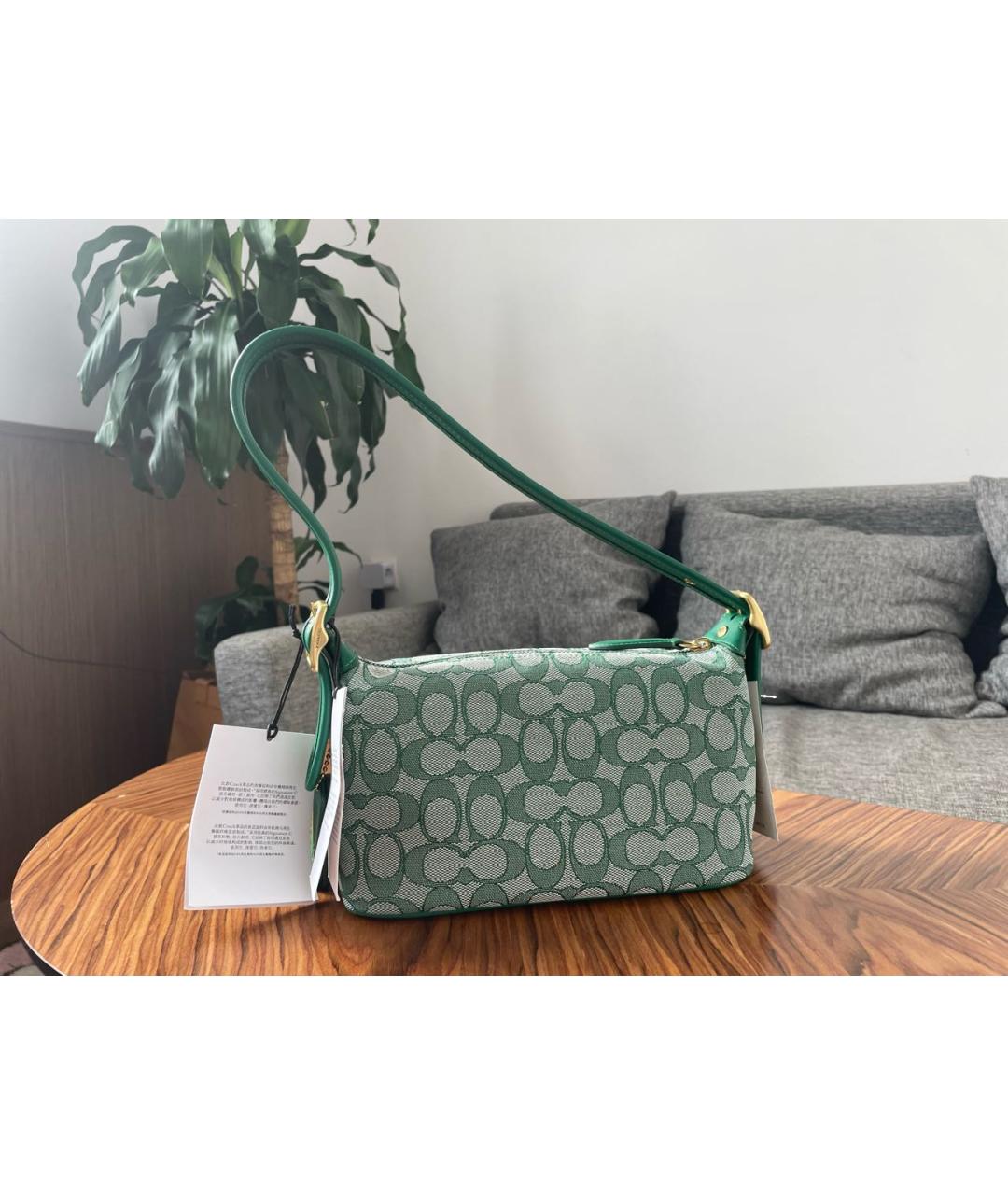COACH Зеленая жаккардовая сумка через плечо, фото 4