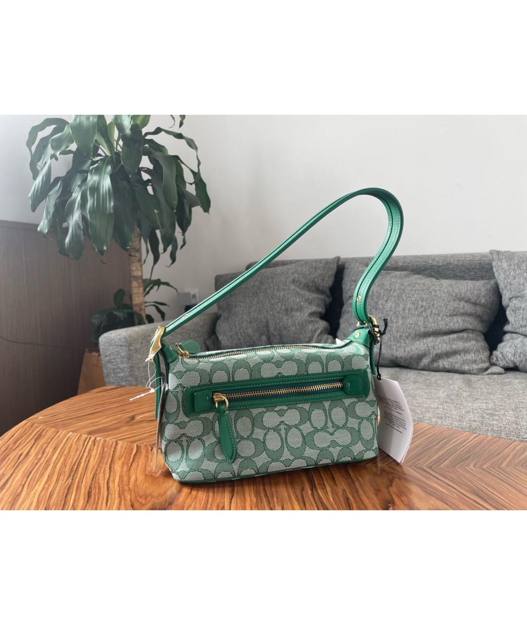 COACH Зеленая жаккардовая сумка через плечо, фото 3