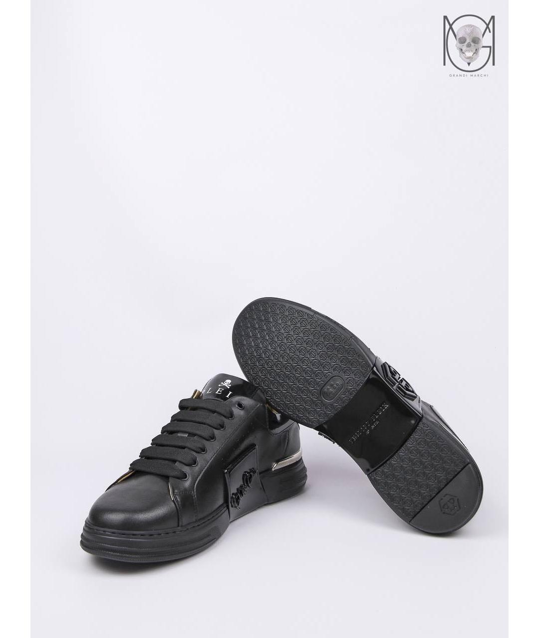 PHILIPP PLEIN Черные кожаные низкие кроссовки / кеды, фото 4