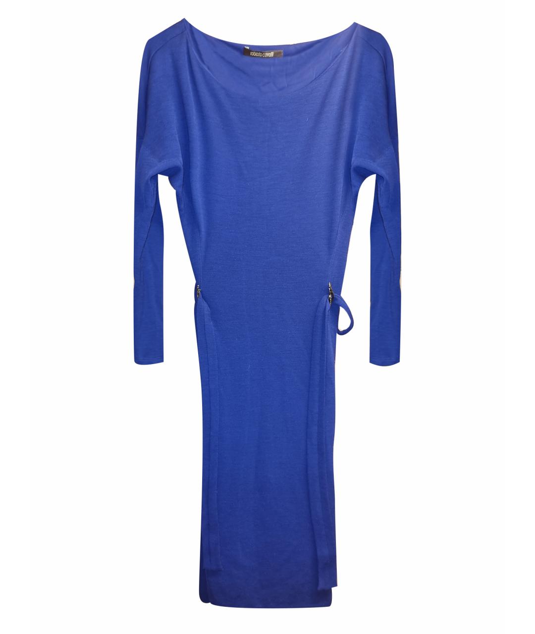 ROBERTO CAVALLI Синее шерстяное повседневное платье, фото 1