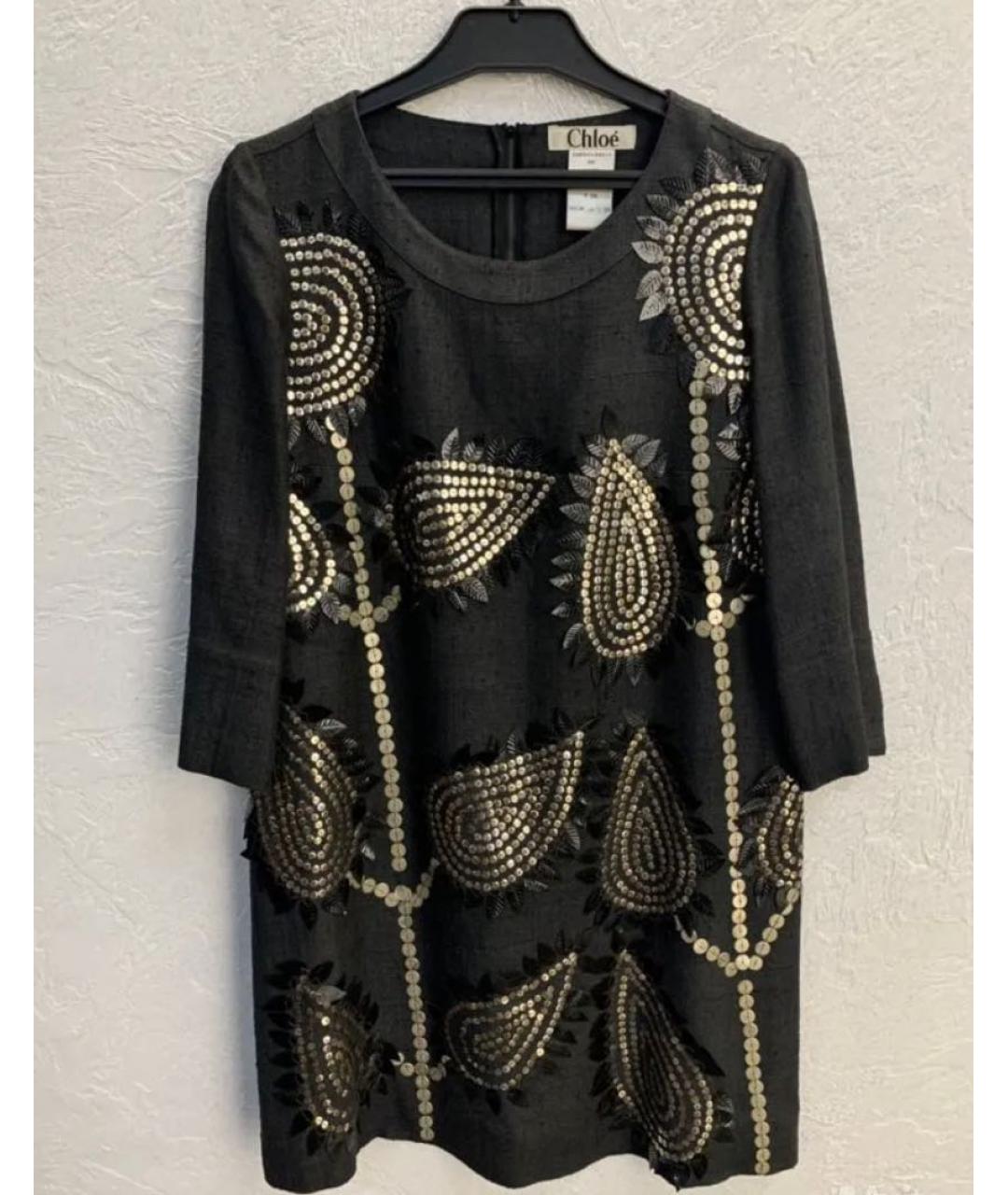 CHLOE Серое шелковое платье, фото 7