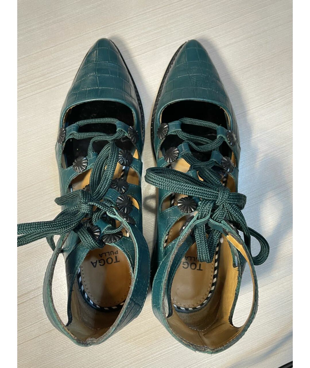 TOGA PULLA Зеленые кожаные ботинки, фото 3