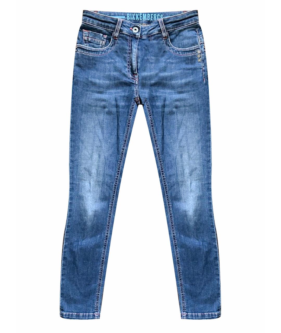 BIKKEMBERGS Синие хлопко-полиэстеровые джинсы слим, фото 1