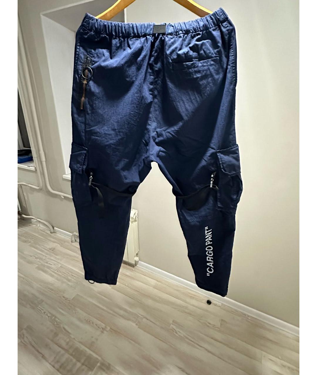 OFF-WHITE Темно-синие хлопковые повседневные брюки, фото 2