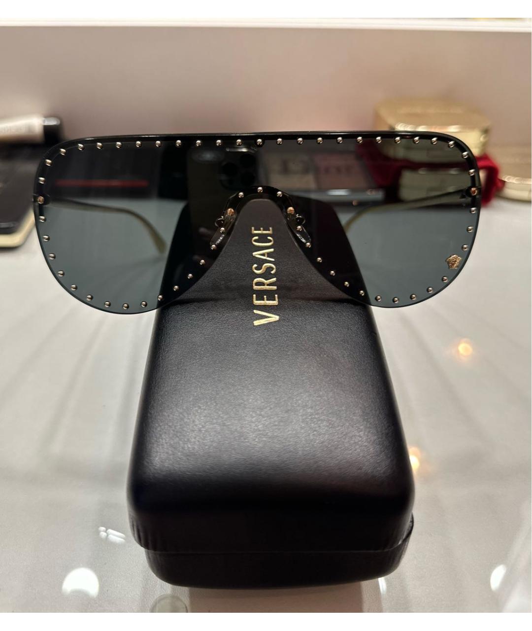 VERSACE Черные металлические солнцезащитные очки, фото 7