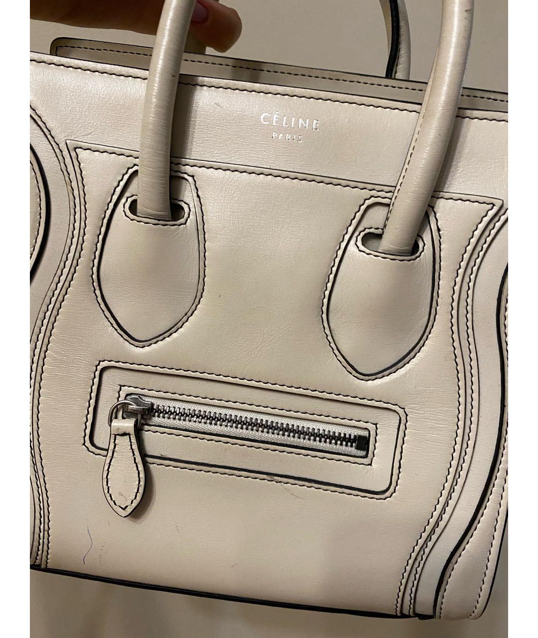 CELINE PRE-OWNED Белая кожаная сумка с короткими ручками, фото 2