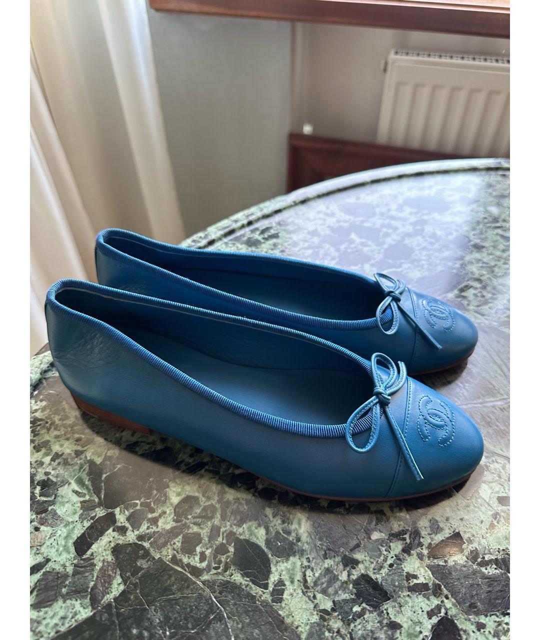 CHANEL Синие кожаные балетки, фото 5