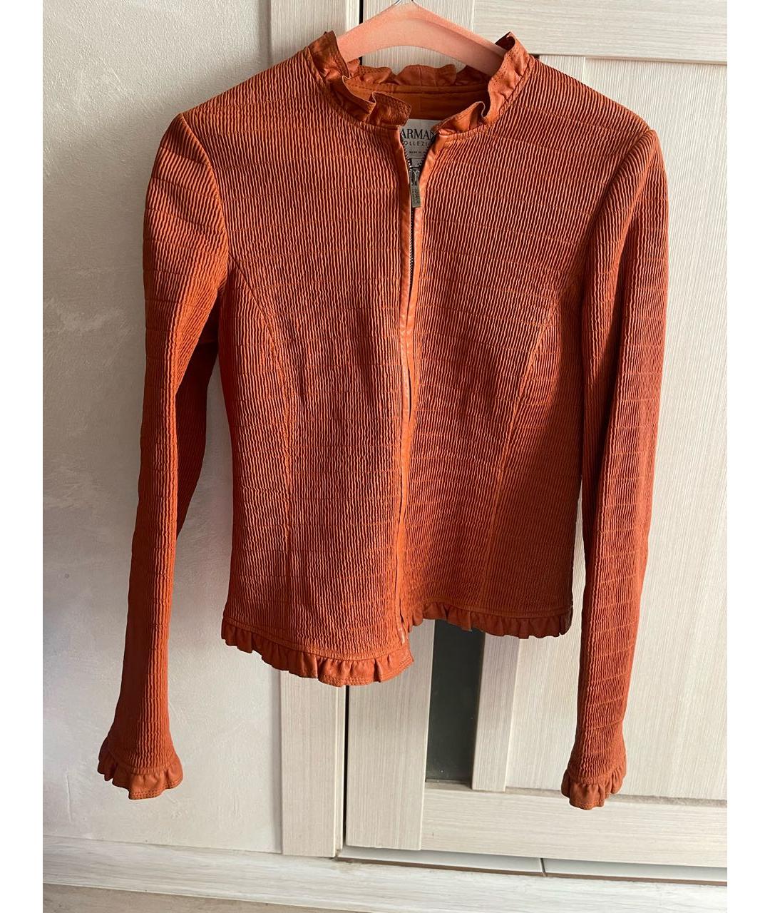 ARMANI COLLEZIONI Оранжевая кожаная куртка, фото 5