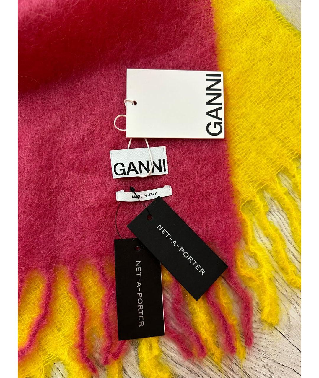 GANNI Желтый шерстяной шарф, фото 3