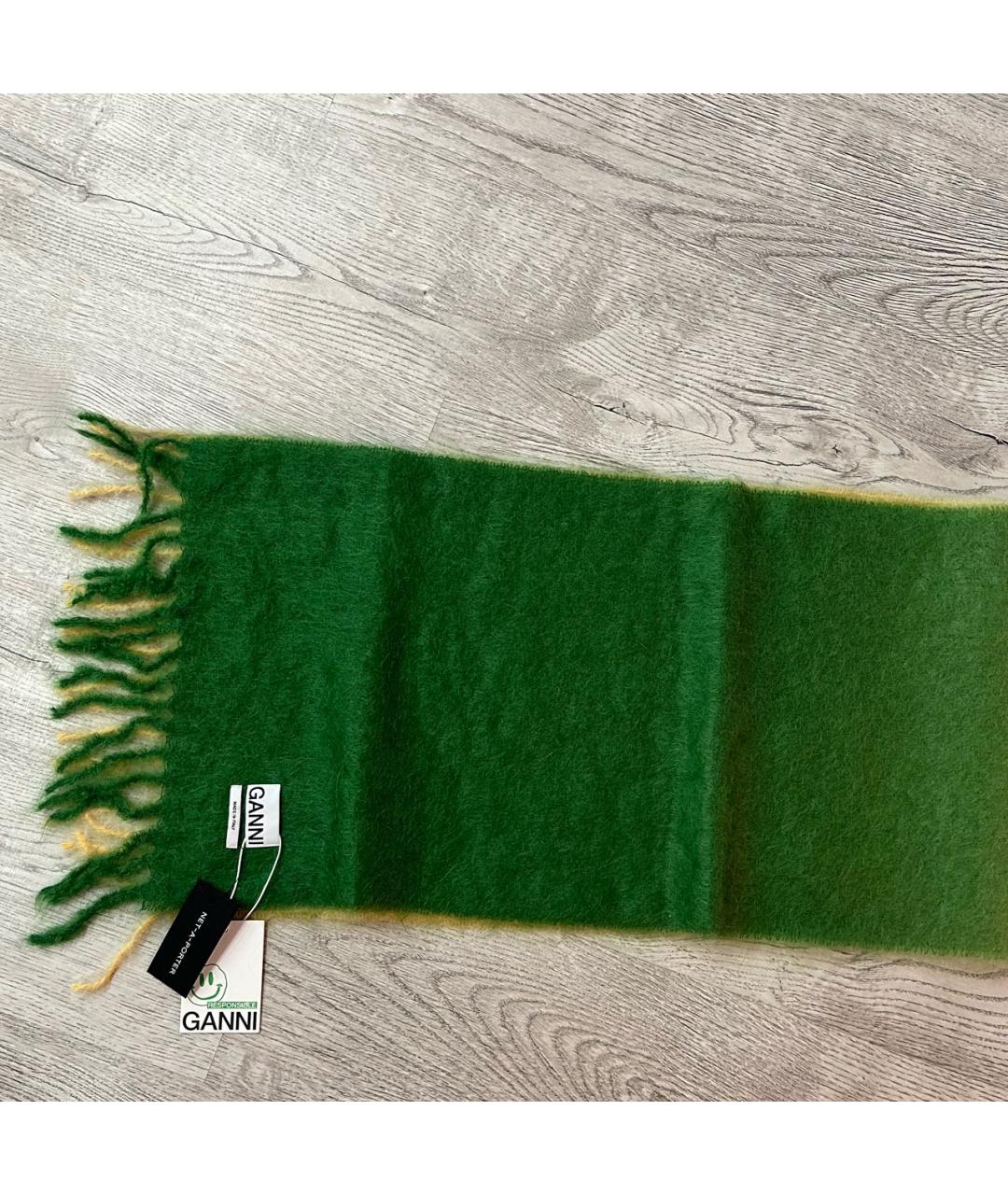 GANNI Зеленый шерстяной шарф, фото 5