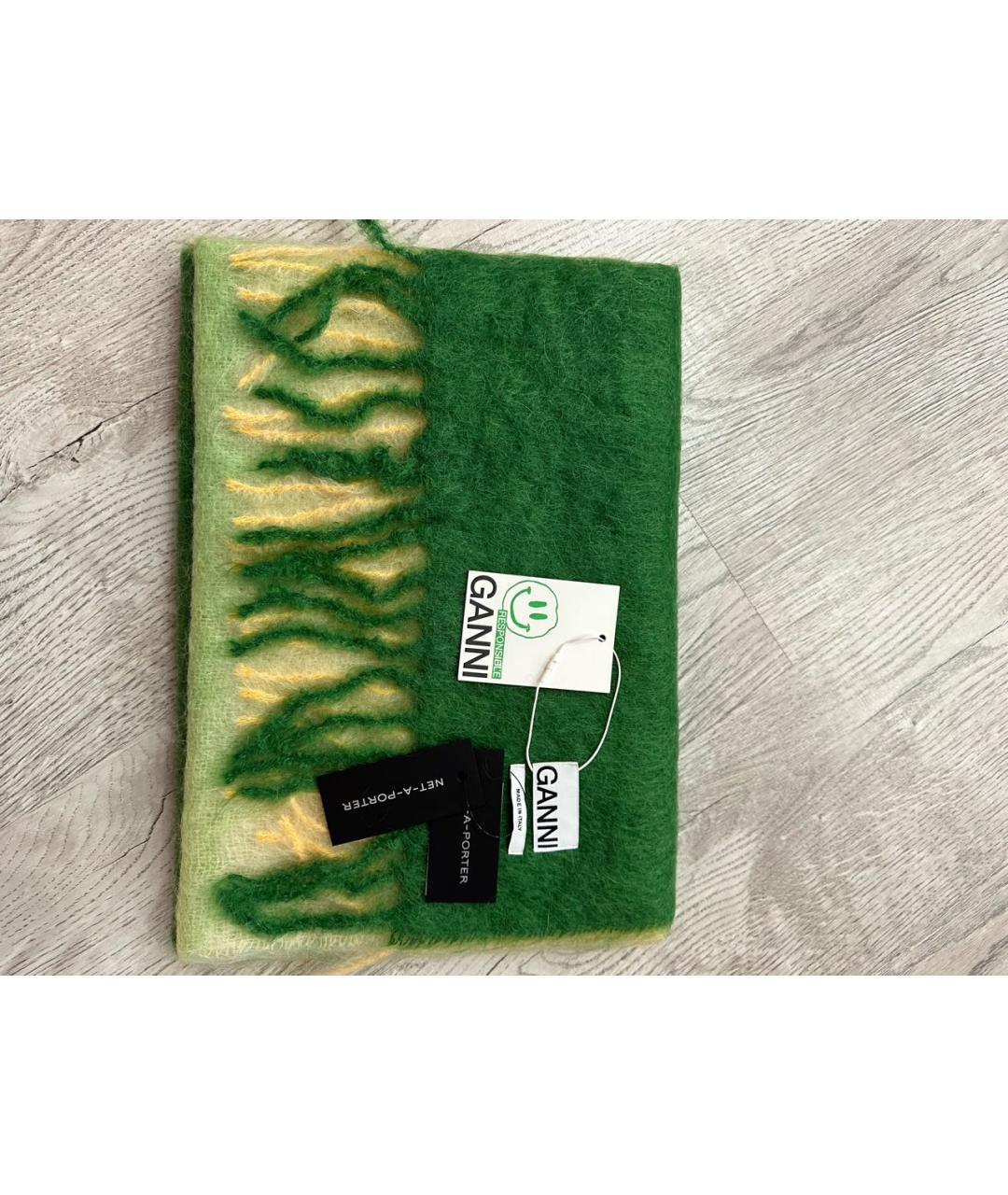 GANNI Зеленый шерстяной шарф, фото 3