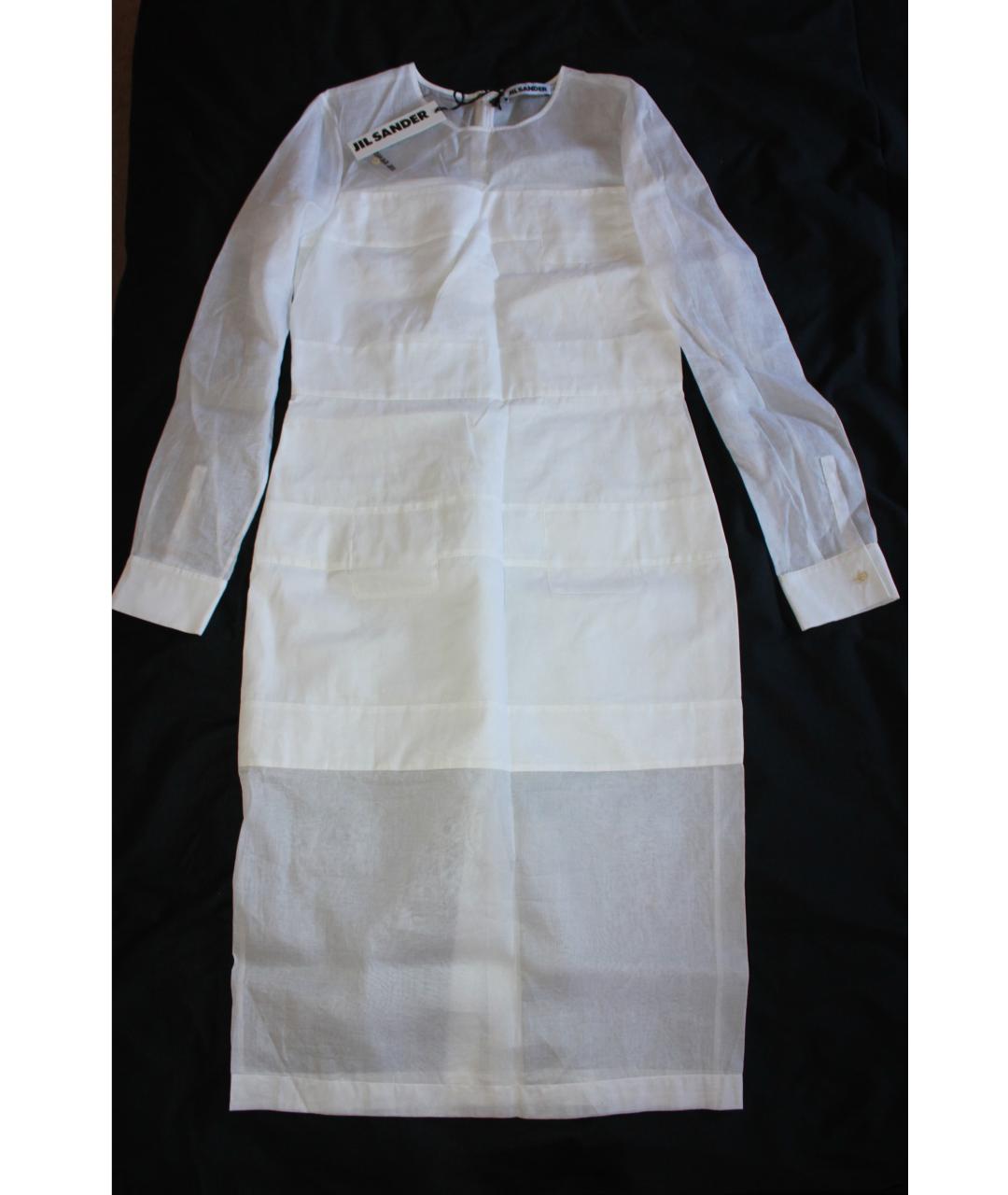 JIL SANDER Белое хлопковое коктейльное платье, фото 6