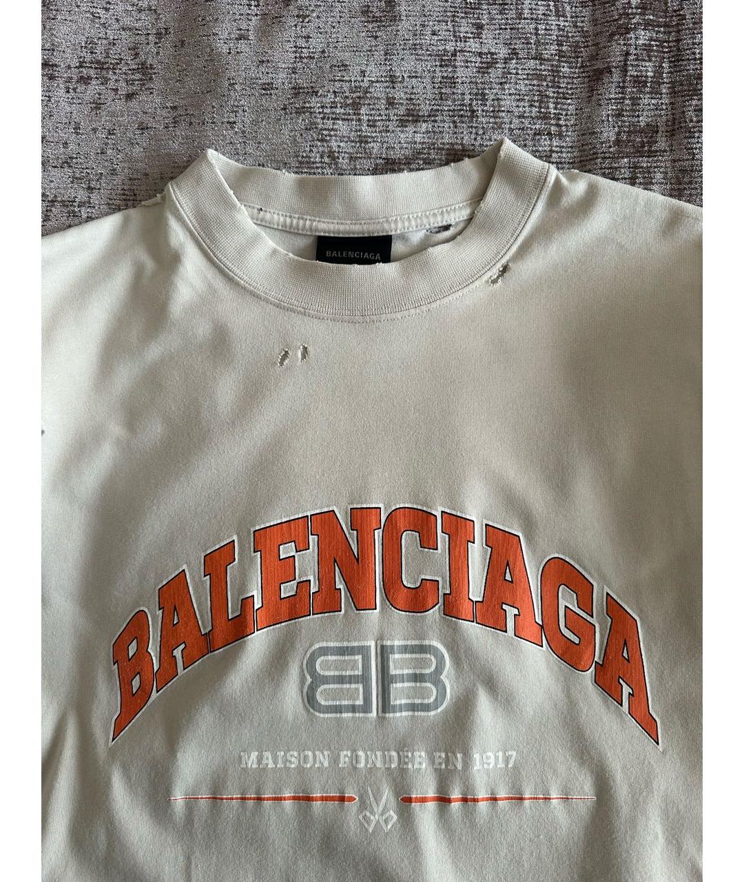 BALENCIAGA Бежевая хлопковая футболка, фото 4