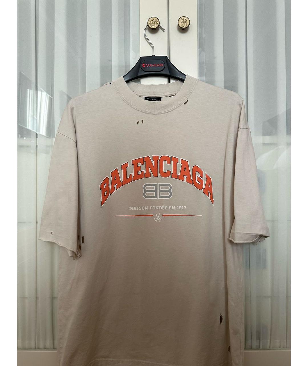BALENCIAGA Бежевая хлопковая футболка, фото 2