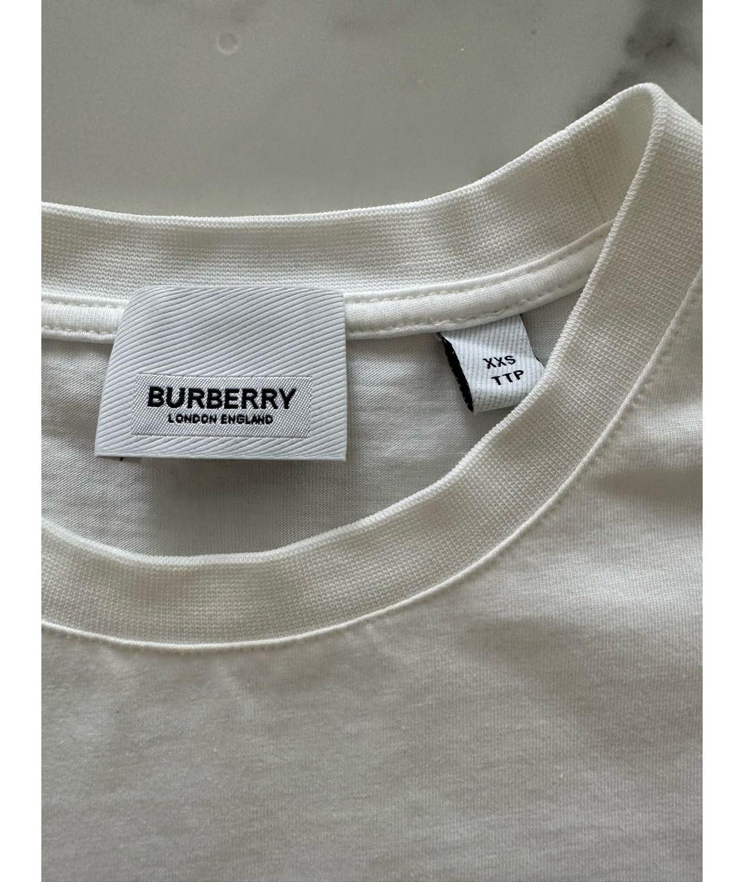 BURBERRY Белая хлопко-эластановая футболка, фото 3