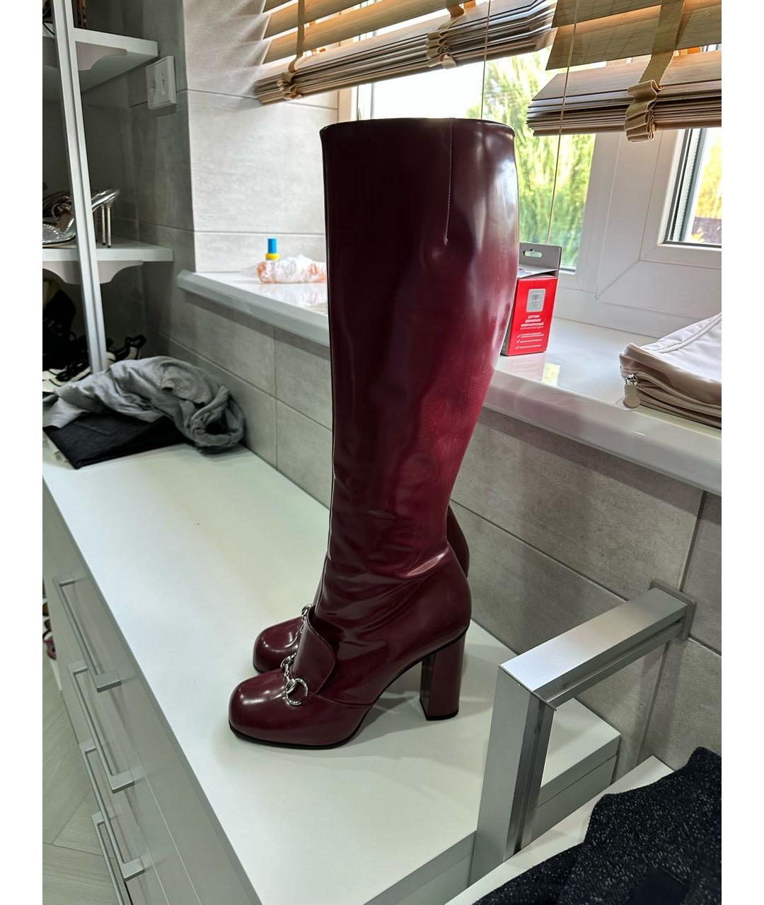 GUCCI Бордовые сапоги из лакированной кожи, фото 7