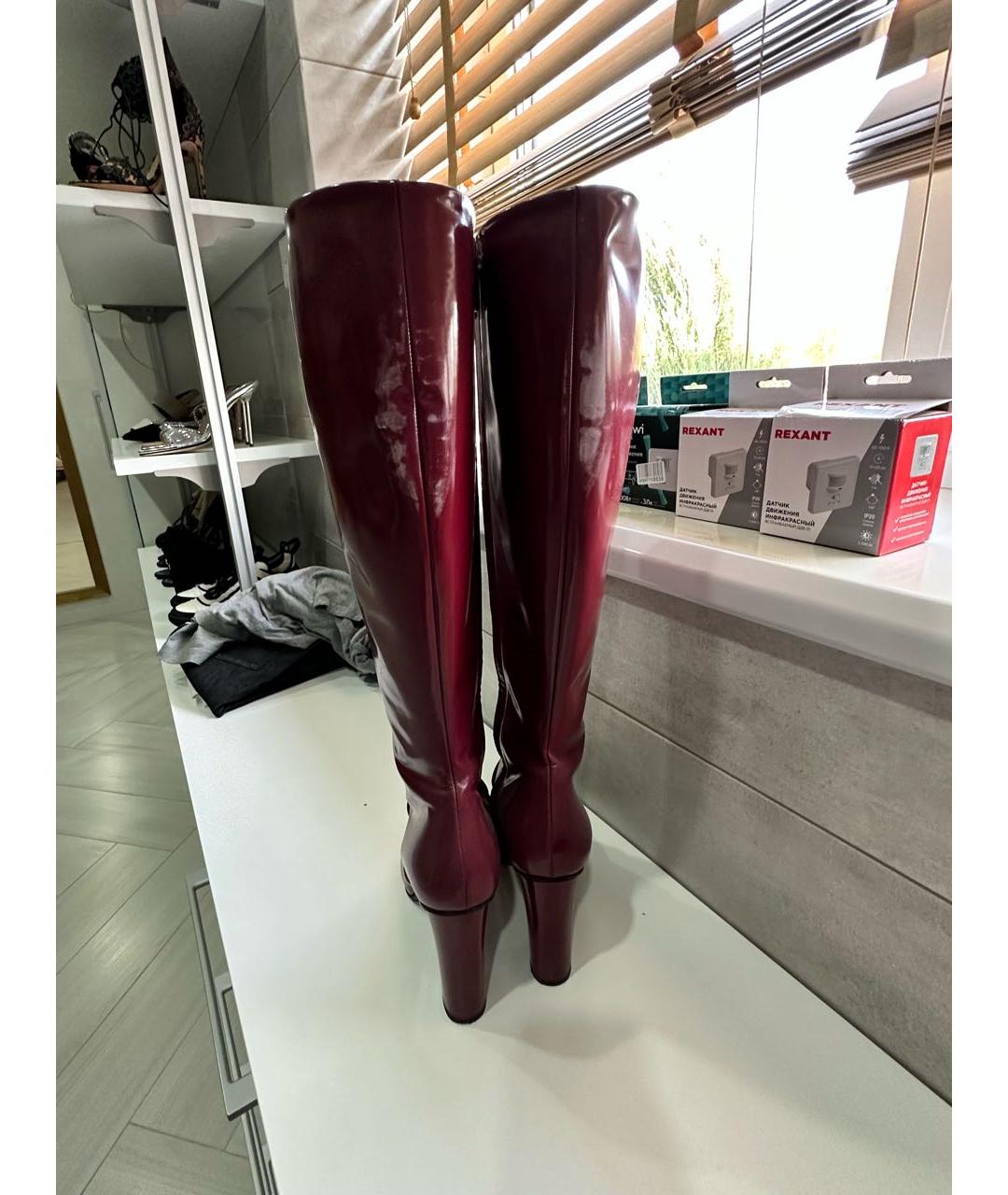 GUCCI Бордовые сапоги из лакированной кожи, фото 4