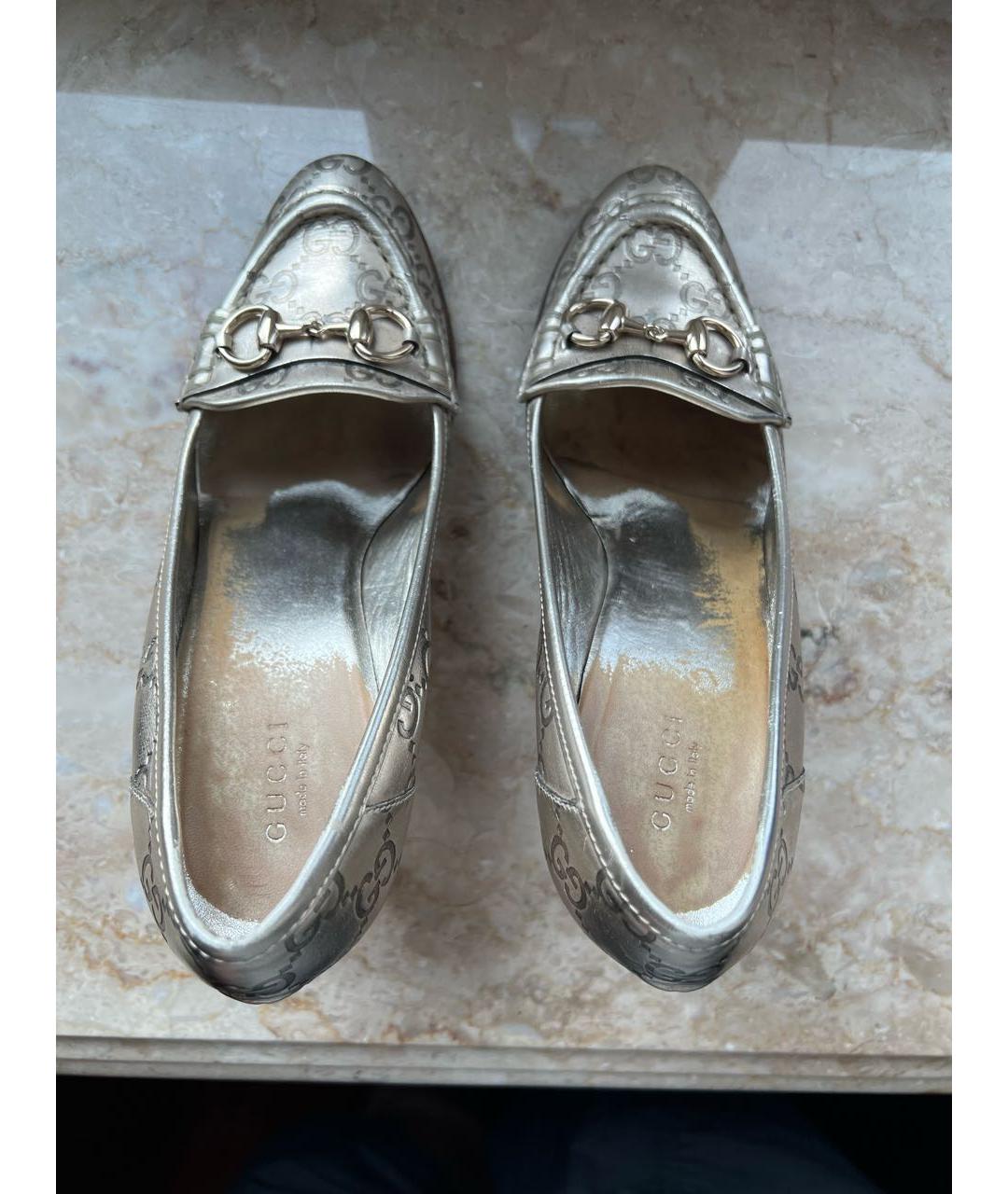 GUCCI Серебряные кожаные туфли, фото 3