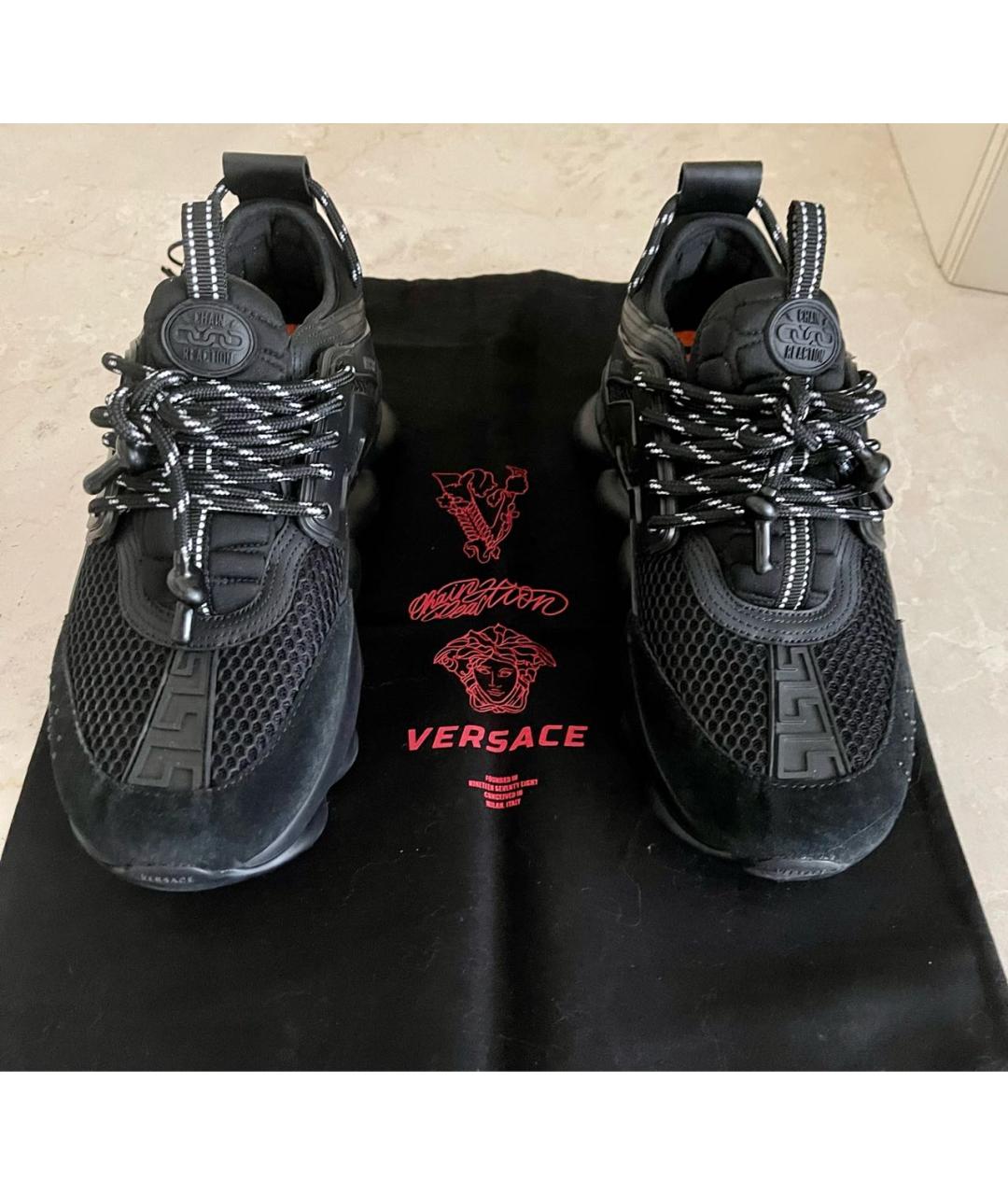 VERSACE Черные кожаные кроссовки, фото 4