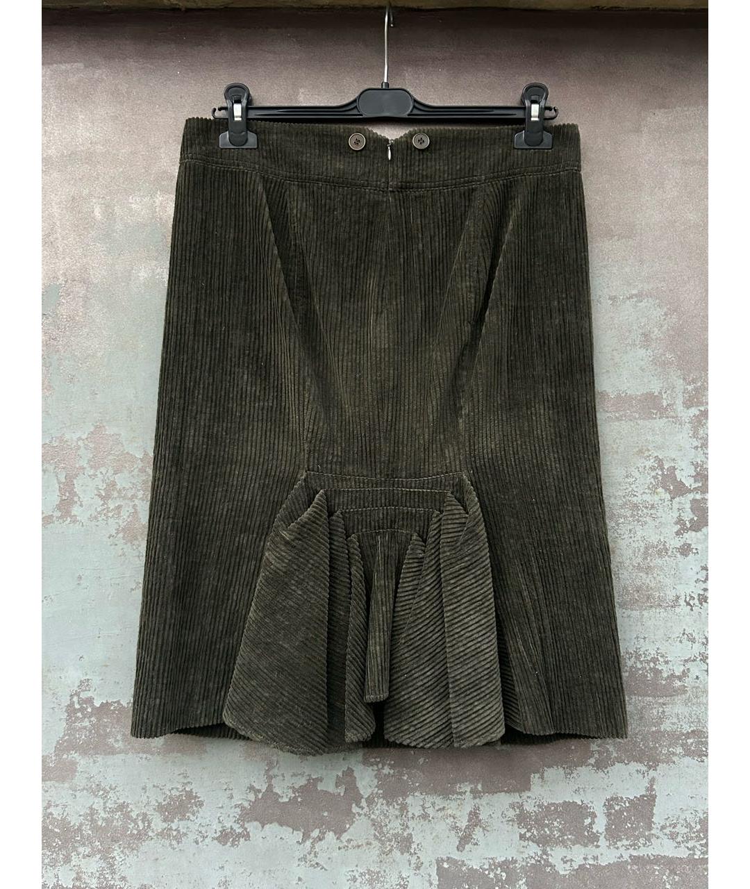 KENZO Зеленая хлопко-эластановая юбка миди, фото 4