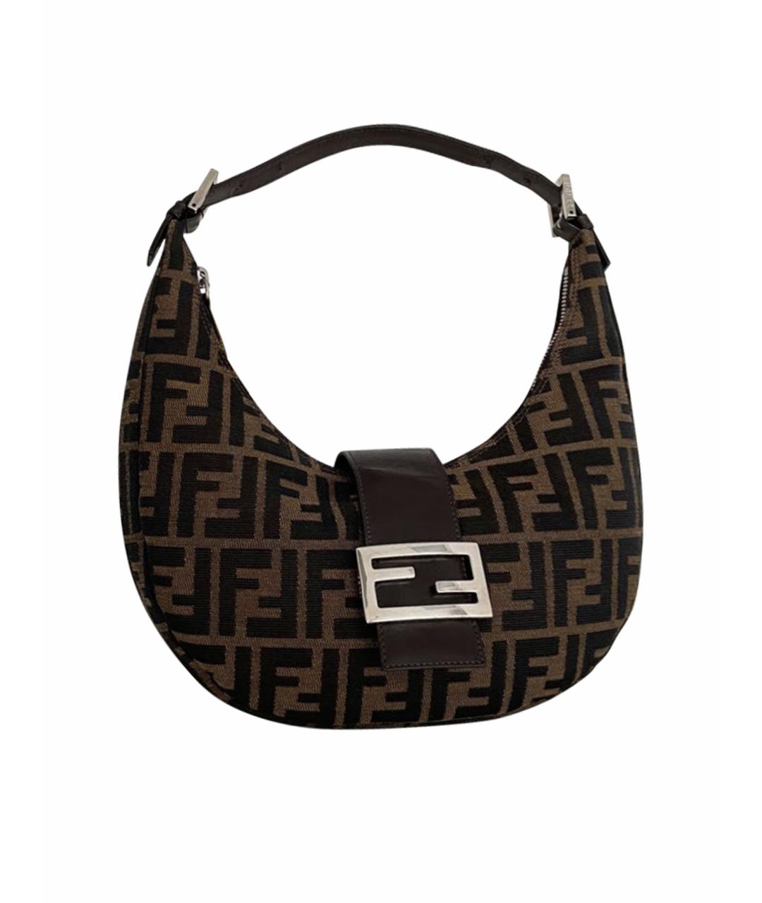 FENDI Коричневая жаккардовая сумка через плечо, фото 1