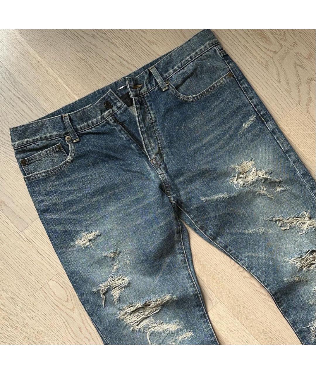 SAINT LAURENT Синие хлопковые прямые джинсы, фото 3