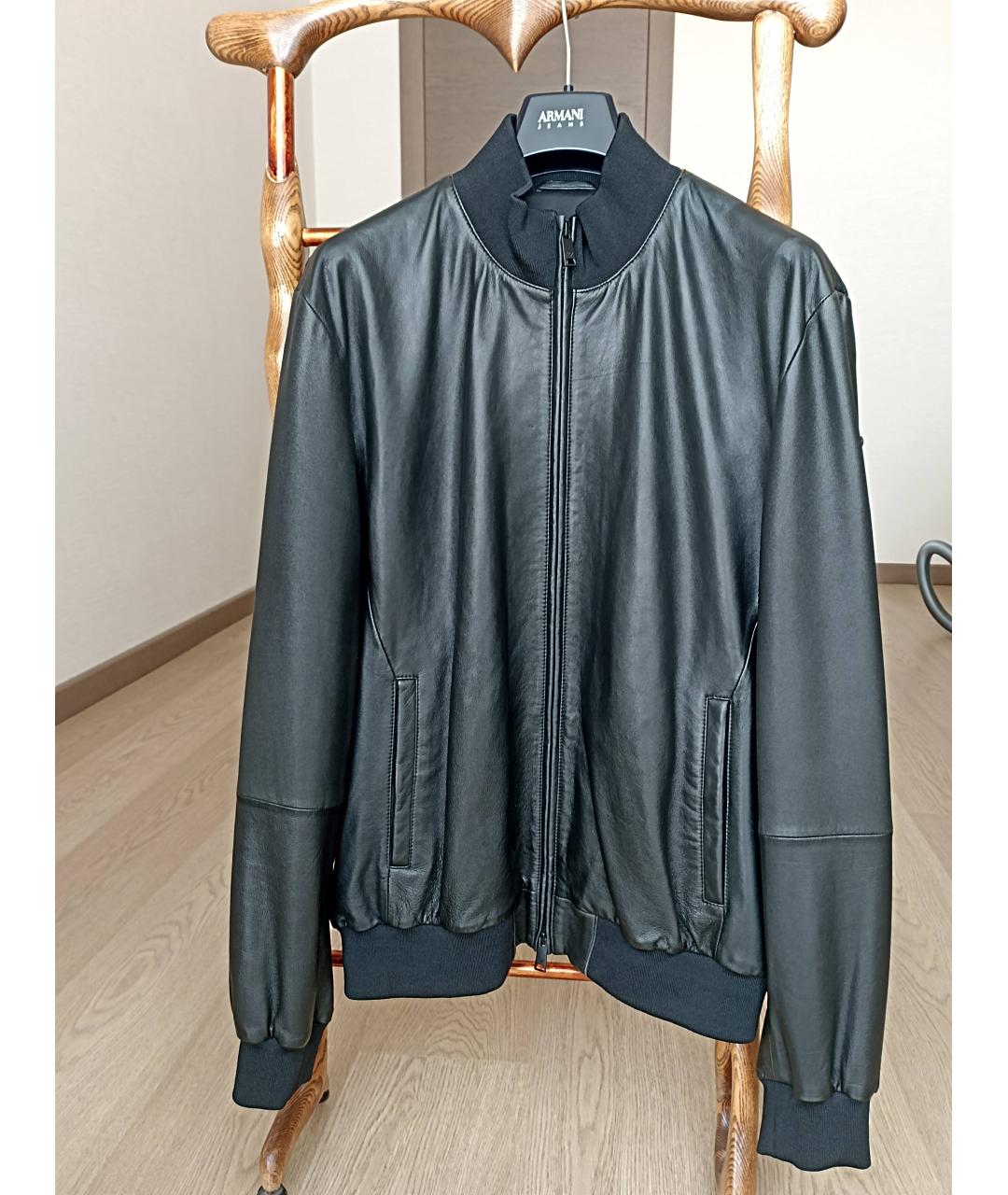 EMPORIO ARMANI Черная кожаная куртка, фото 7