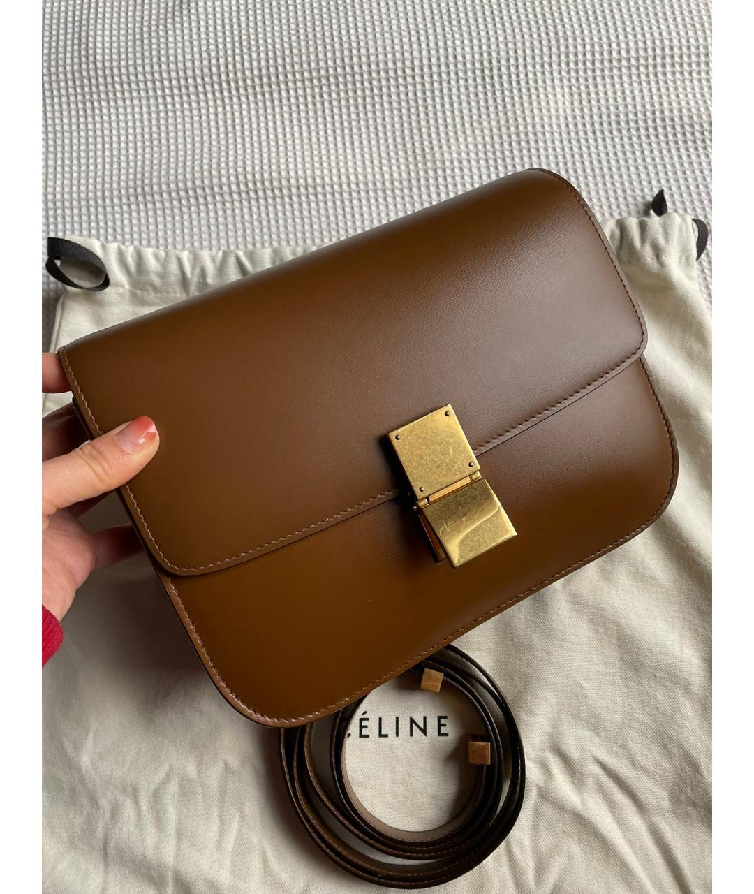 CELINE Коричневая кожаная сумка через плечо, фото 2
