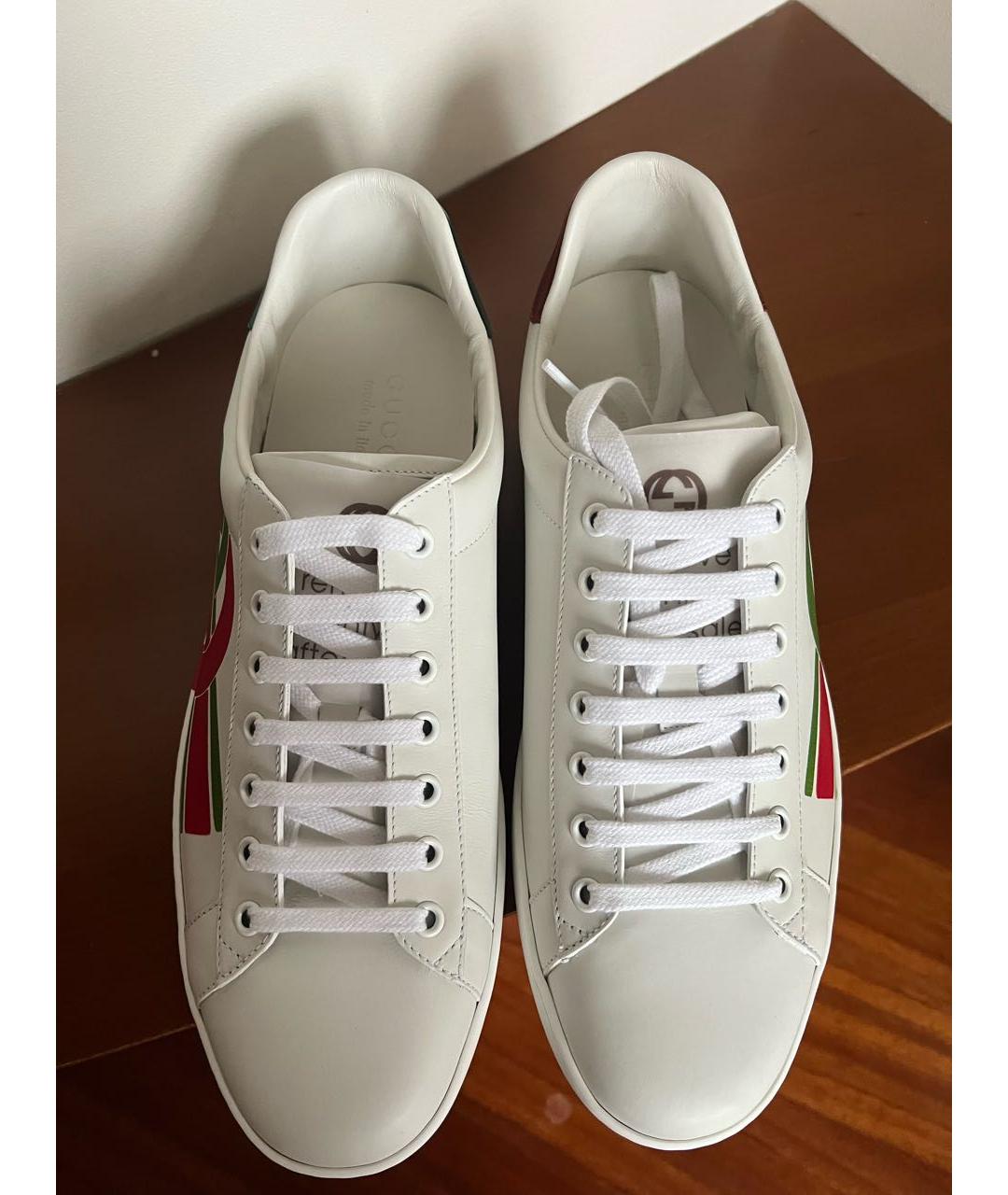 GUCCI Белые кожаные низкие кроссовки / кеды, фото 3