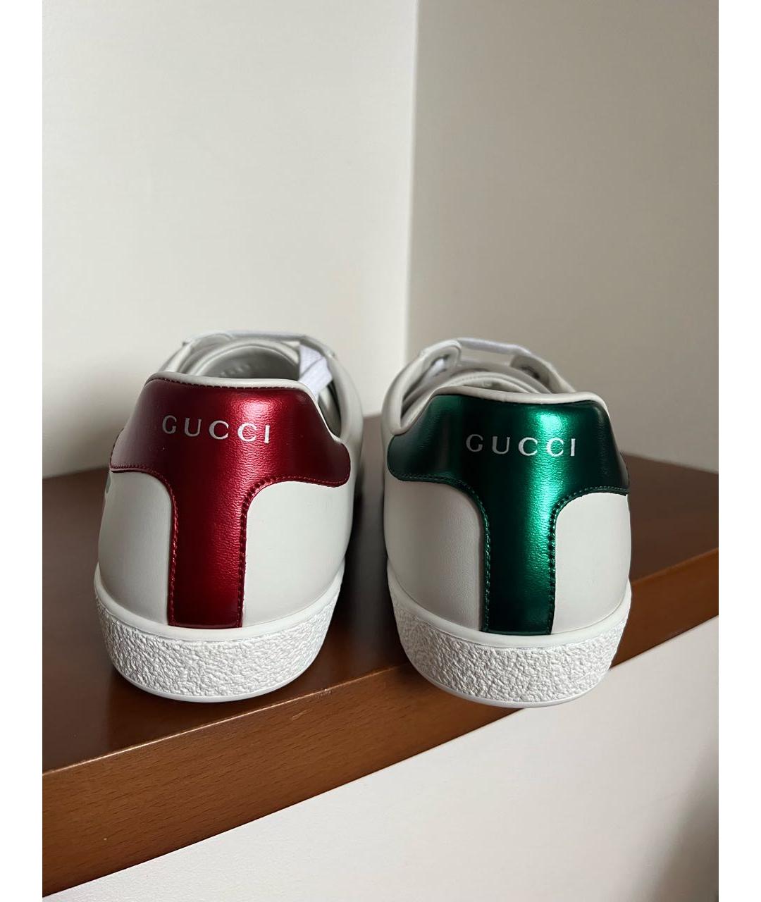 GUCCI Белые кожаные низкие кроссовки / кеды, фото 4