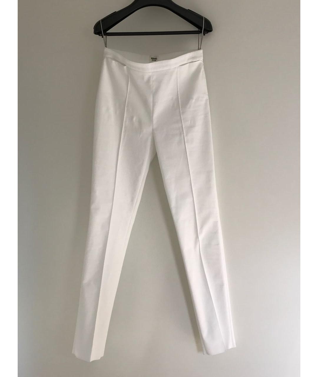 HERMES PRE-OWNED Белые хлопко-эластановые брюки узкие, фото 3