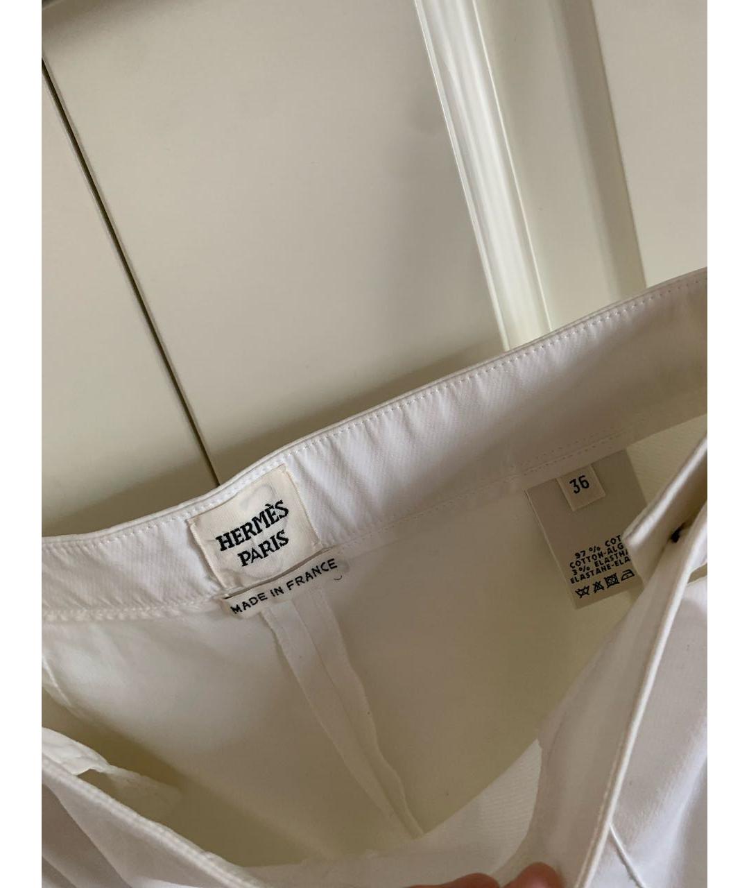 HERMES PRE-OWNED Белые хлопко-эластановые брюки узкие, фото 2