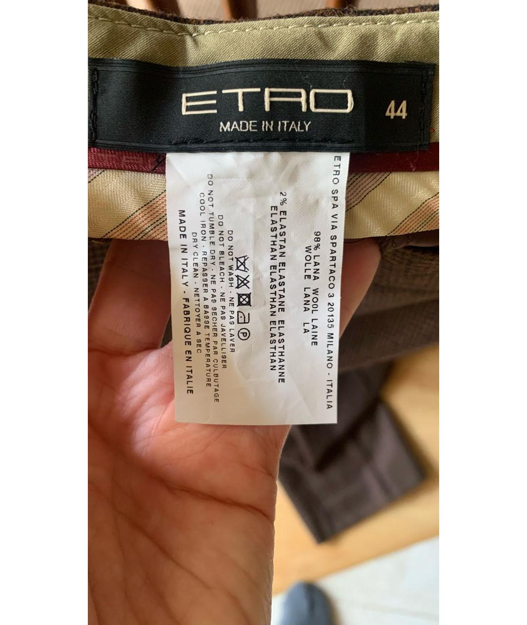 ETRO Коричневые шерстяные брюки узкие, фото 4