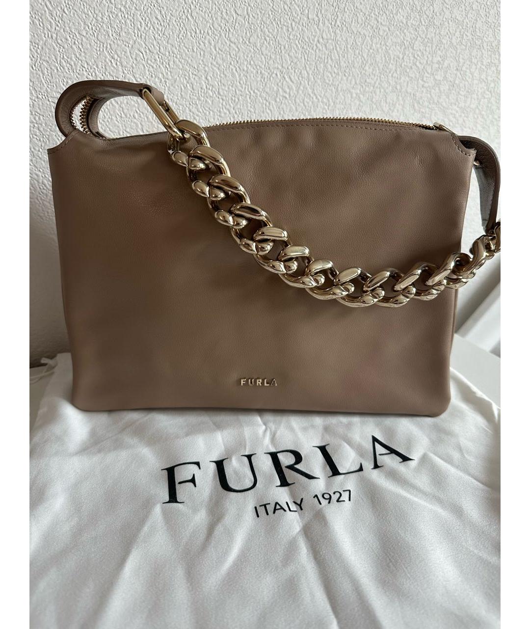 FURLA Бежевая кожаная сумка с короткими ручками, фото 4